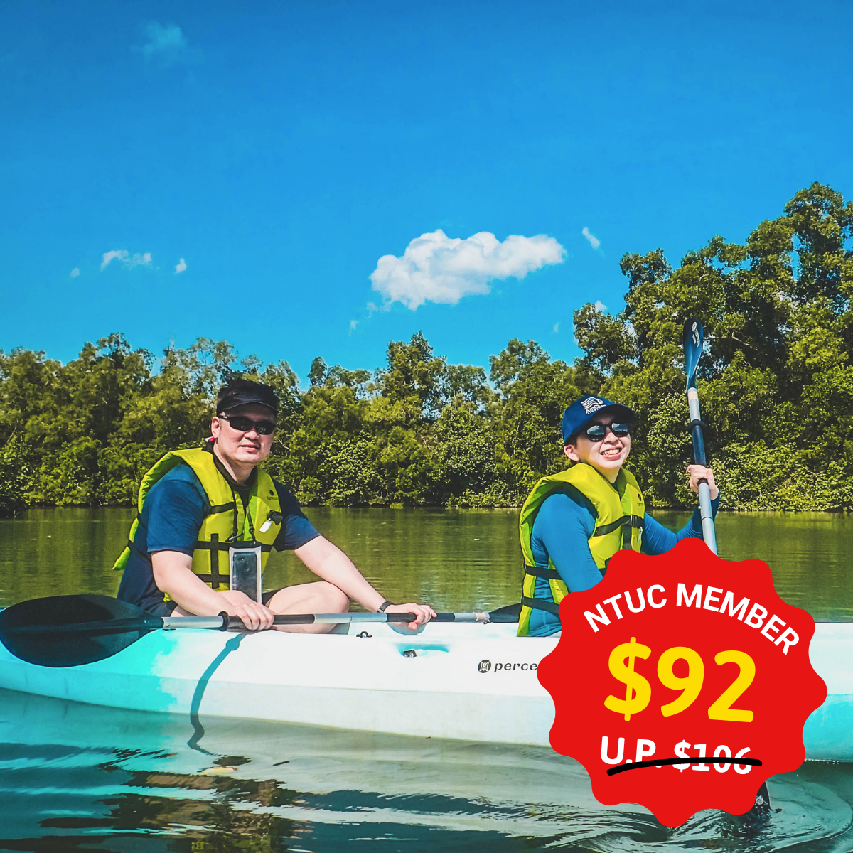 Kayakers paddling through serene mangrove forests in Singapore