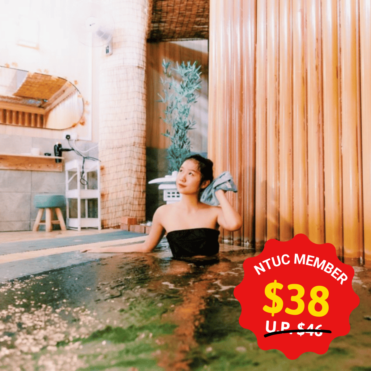 Steamy onsen pools with wooden interiors and views