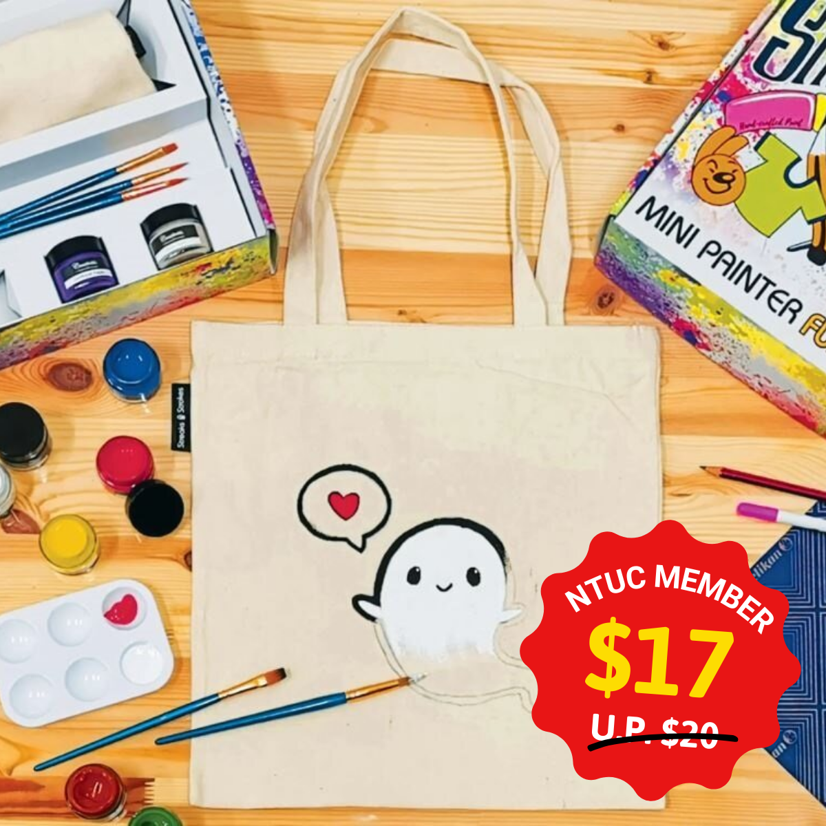 A hands-on tote bag painting session with colorful designs