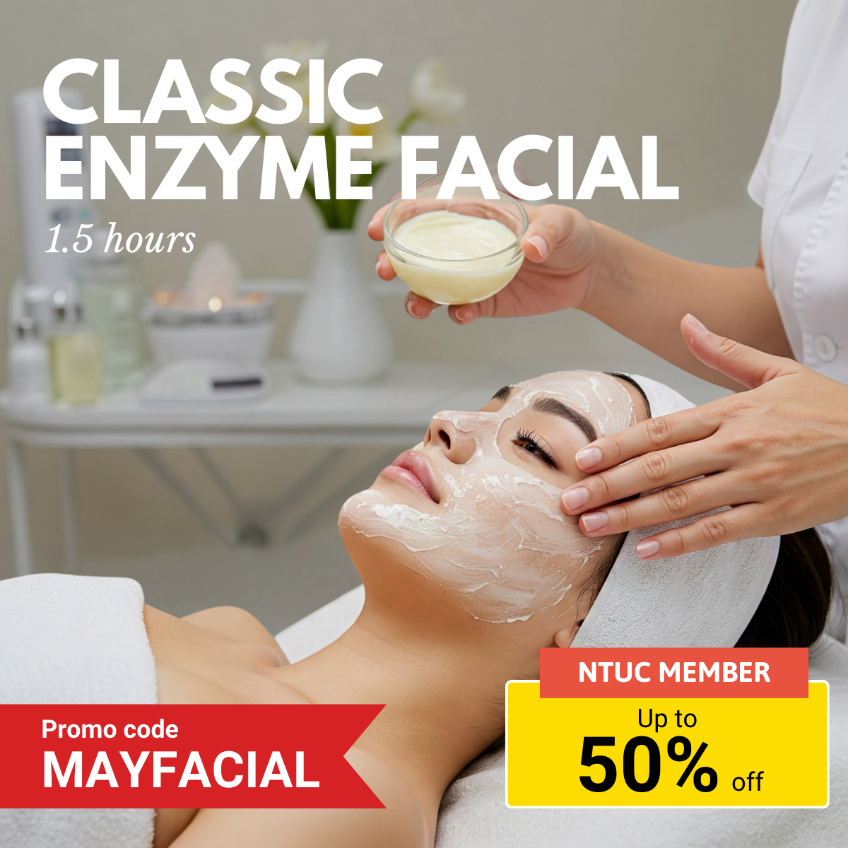 A person enjoying a 1.5-Hour Classic Enzyme Rejuvenation Facial