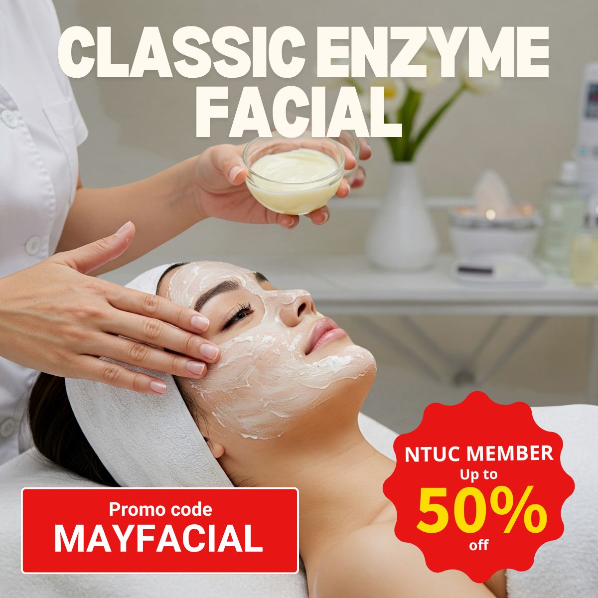 A person receiving a relaxing enzyme facial treatment