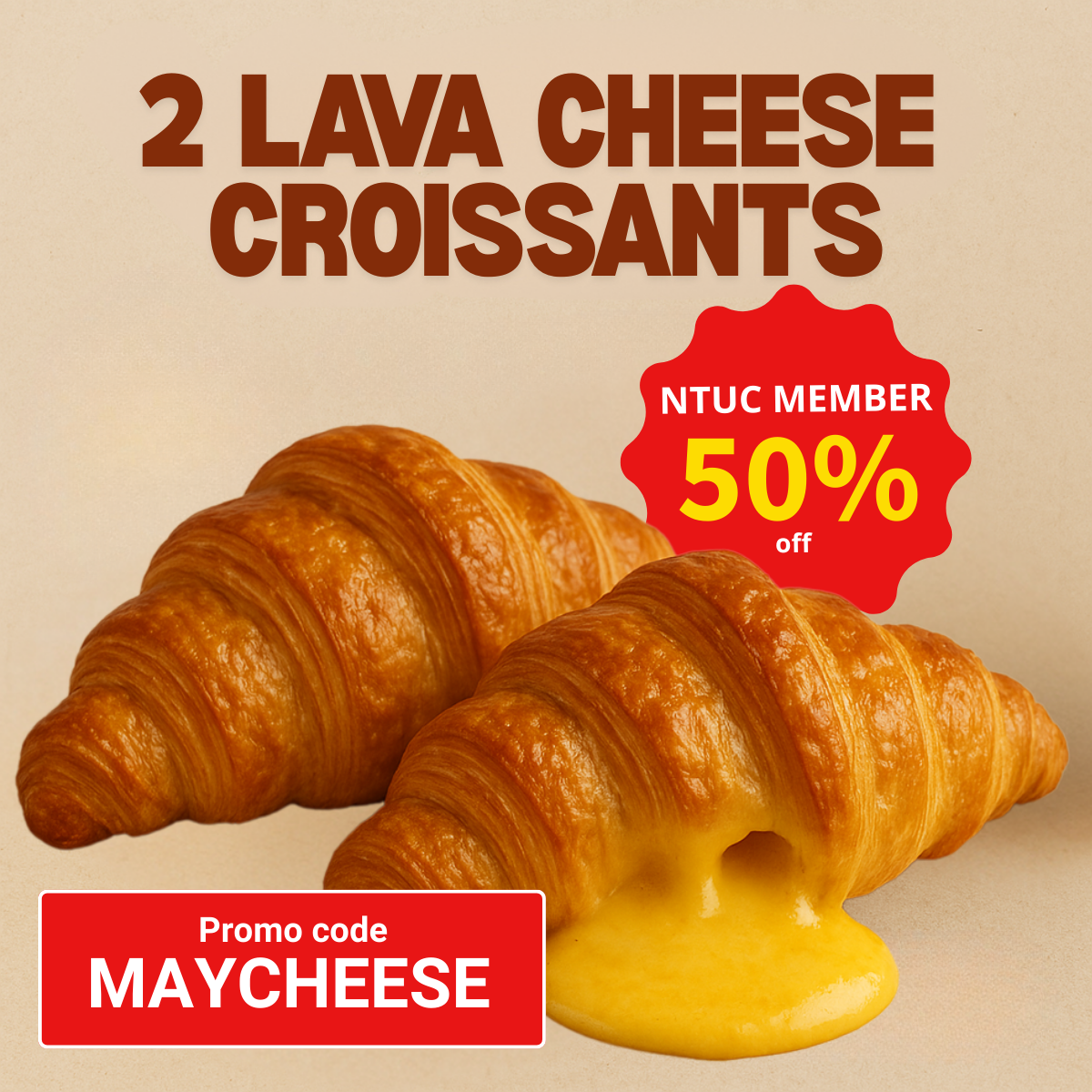 Two delicious lava cheese croissants with molten cheese