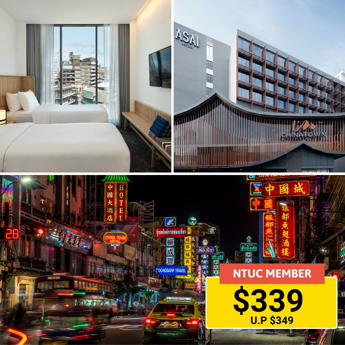 4-day 3-night weekend getaway to Bangkok with accommodation at ASAI Bangkok Chinatown hotel.