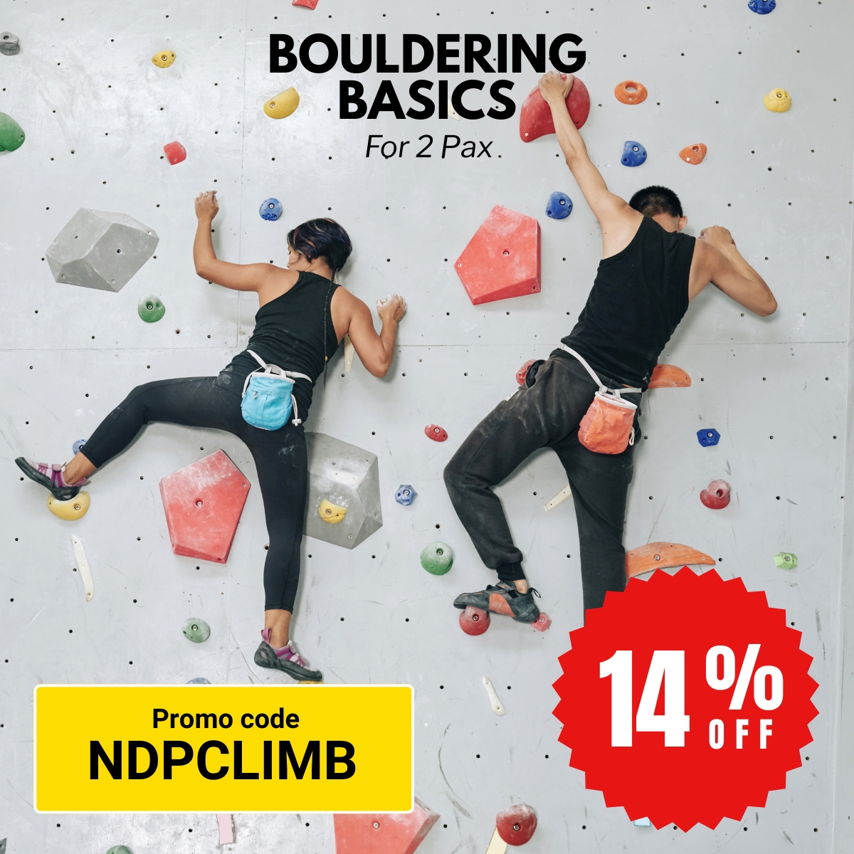 Bouldering Basics climbing lesson for 2 people, an introductory rock climbing experience suitable for beginners.