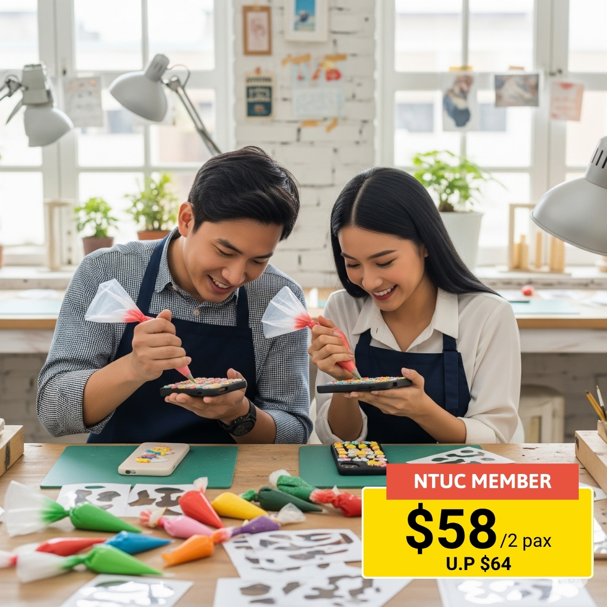DIY phone case crafting bundle for two, allowing participants to create personalized phone cases.