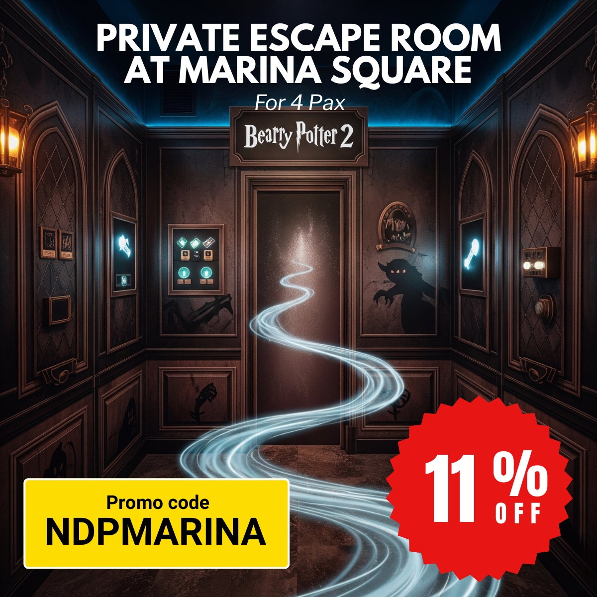 Private Escape Room experience at Marina Square for 4 people, challenging participants to solve puzzles and escape within a set time.