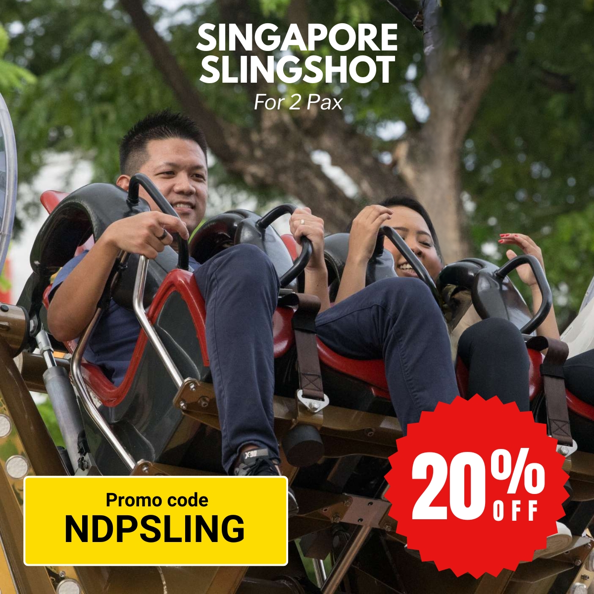 Singapore Slingshot ride for 2 people, an adrenaline experience launching passengers 70 meters above Singapore's skyline.