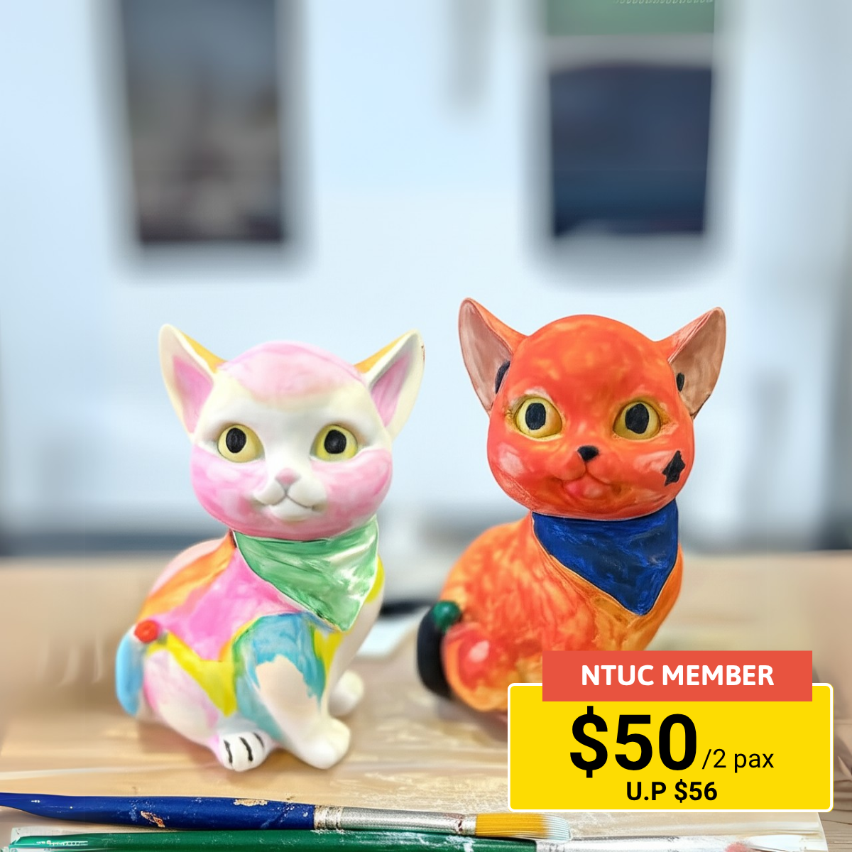 Unique art jamming experience with adorable cats for two.