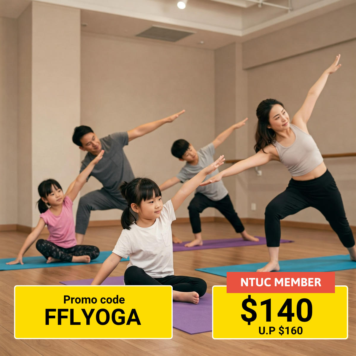 Relaxing private family yoga package for 4-5 people.