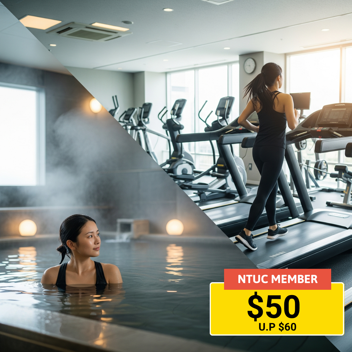 Gym access and relaxing onsen day pass at Anytime Fitness.