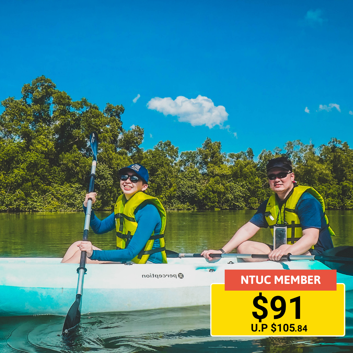 Scenic kayaking adventure around Pulau Ubin.