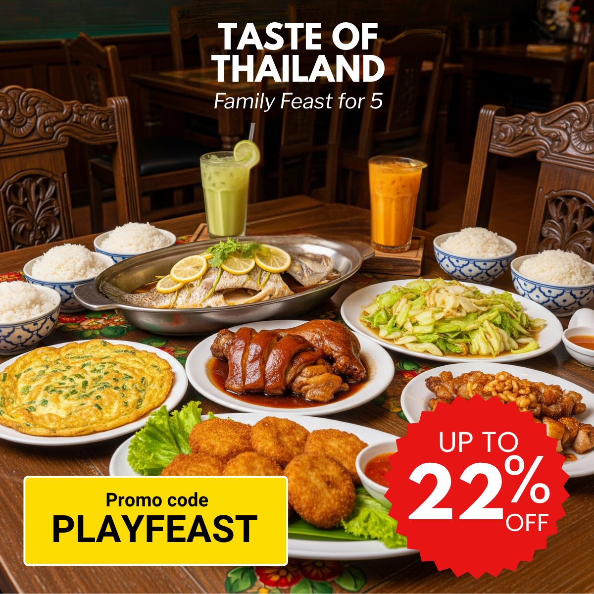 Delicious authentic Thai set meal for family or friends (5 people).