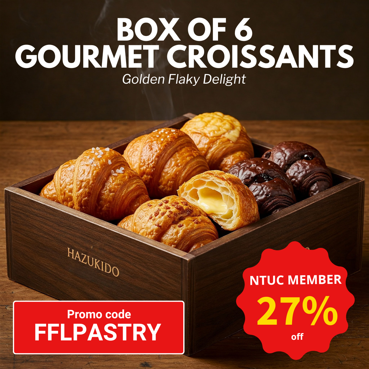 Hazukido's flaky croissants featuring six best-selling flavours