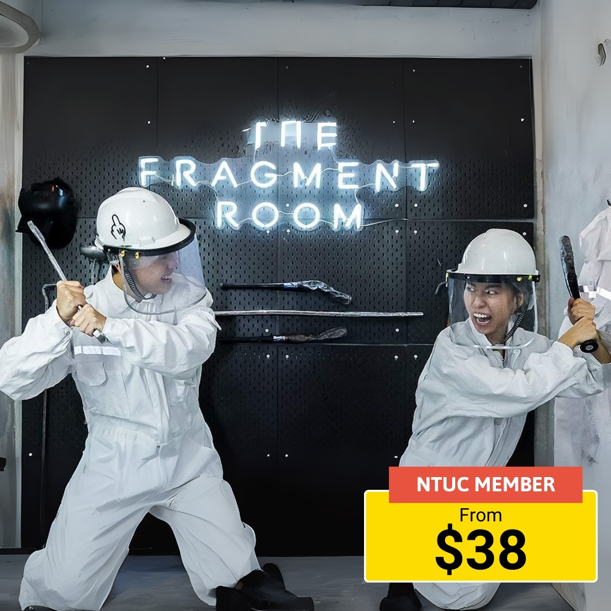 A deal for a rage room experience at The Fragment Room, where you can smash items.